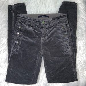 J Brand Grey Velour Velvet Zion Mid Rise Skinny Pants size 24